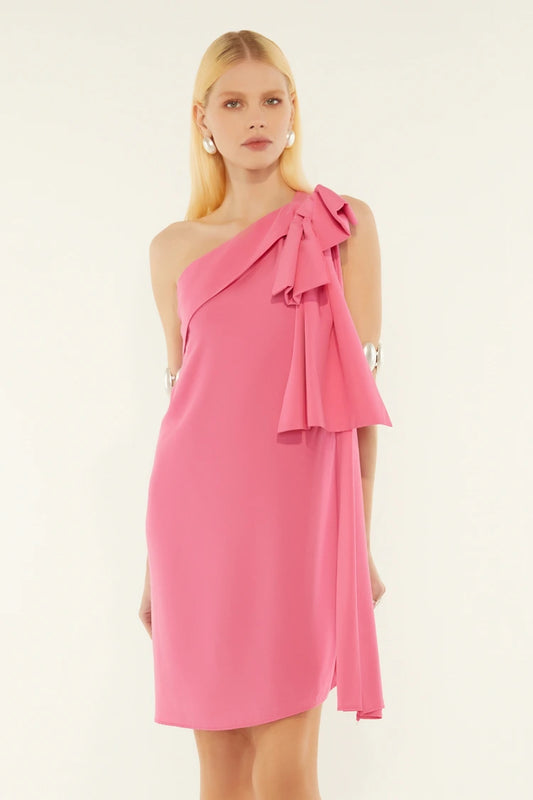 Vestido de Viscose de Um Ombro Só com Maxi Laço