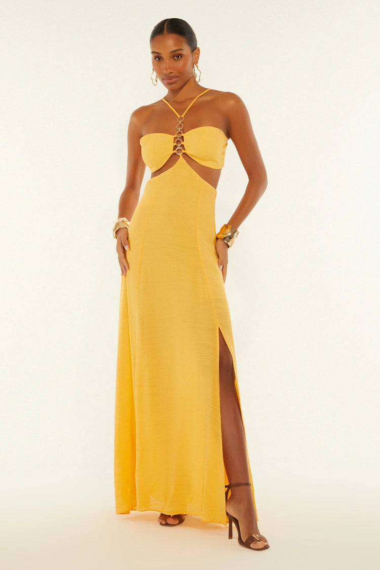 Vestido Longo com Argolas Ouro